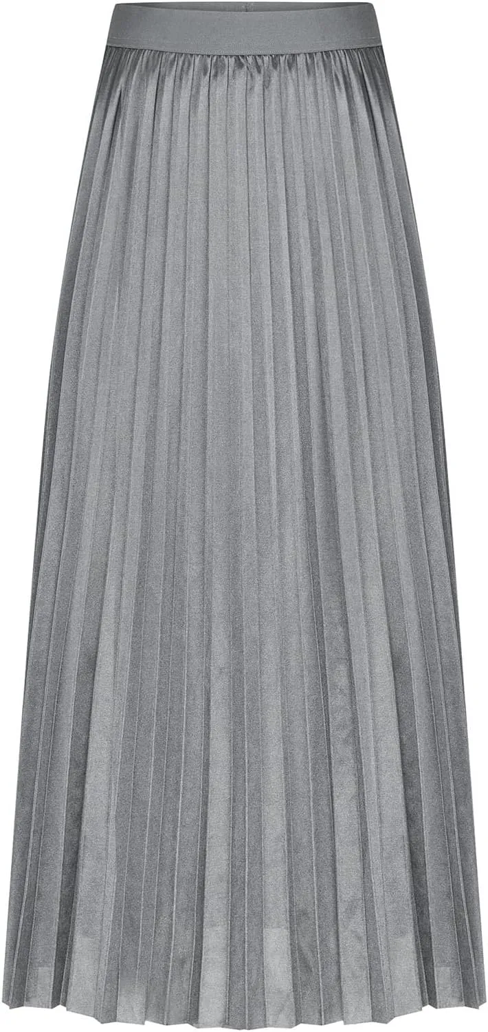 Womens Elastic Waist Flowy Pleated Maxi Skirt Swing Flowy Plus Size Skirts Comfy Elegant Dressy Causal A-Line Dress