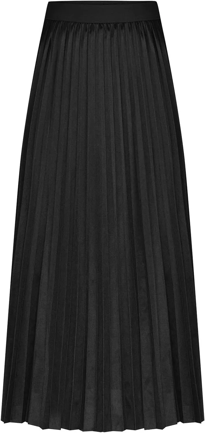 Womens Elastic Waist Flowy Pleated Maxi Skirt Swing Flowy Plus Size Skirts Comfy Elegant Dressy Causal A-Line Dress