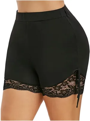 Women's Fake Denim Capris Lace Hem Floral Cropped Jeans Skinny Capri Leggings Plus Size Stretch Tights Short Pants