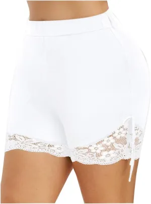 Women's Fake Denim Capris Lace Hem Floral Cropped Jeans Skinny Capri Leggings Plus Size Stretch Tights Short Pants