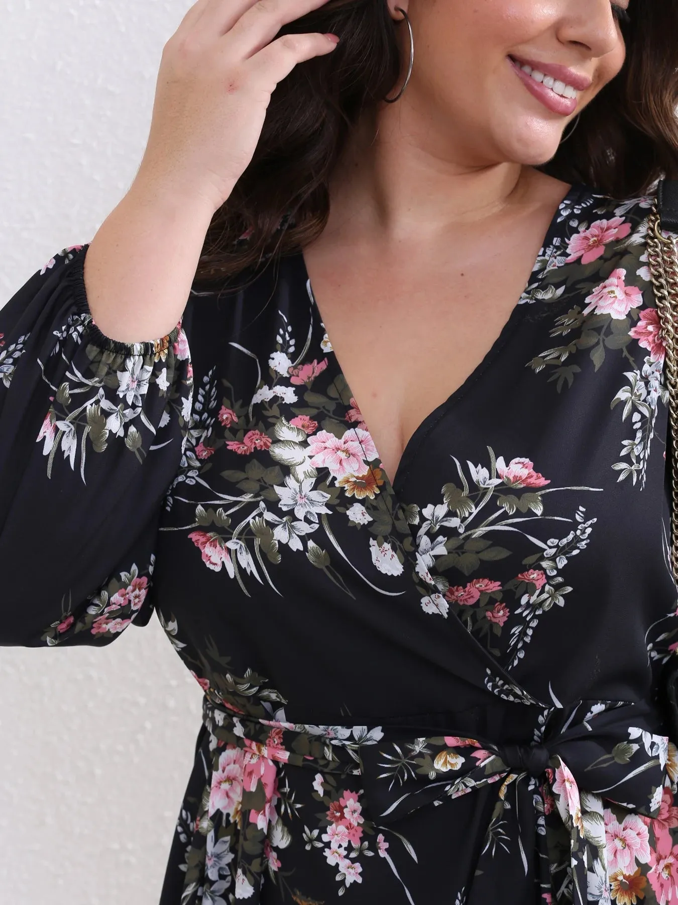 Women's Fashion Designer Floral Chiffon V Neck Short Dresses (Plus Size)