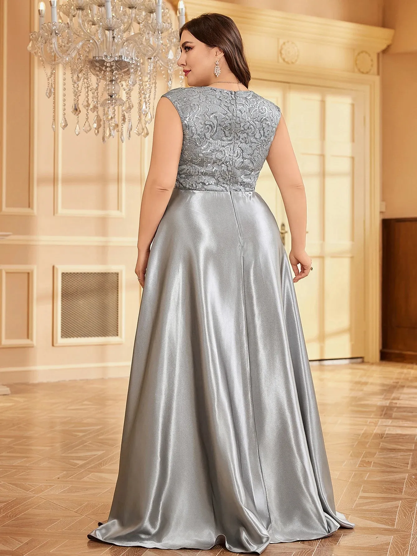 Women's Fashion Designer Sequin Satin 4XL Long Dresses (Plus Size)