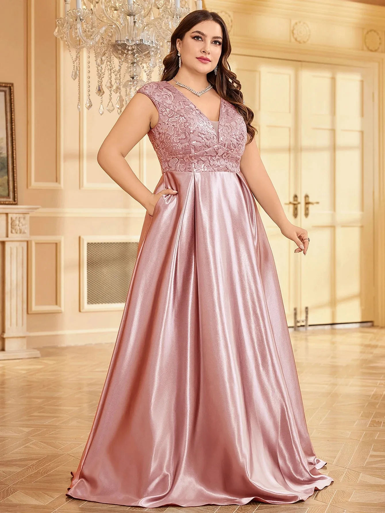 Women's Fashion Designer Sequin Satin 4XL Long Dresses (Plus Size)