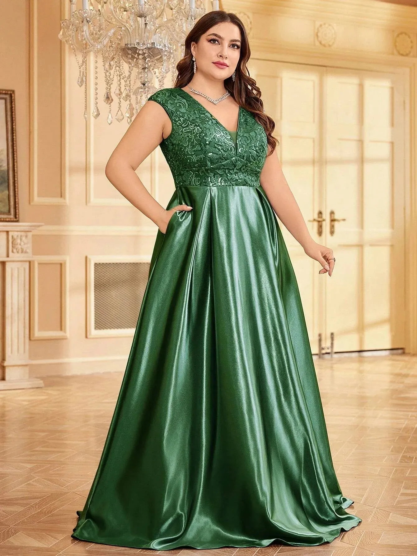 Women's Fashion Designer Sequin Satin 4XL Long Dresses (Plus Size)