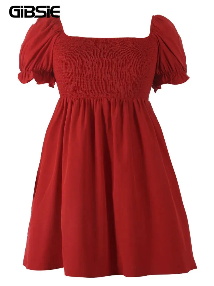 Women's Fashion Designer Stretchy 4XL Ruffle Trim Short Dresses (Plus Size)