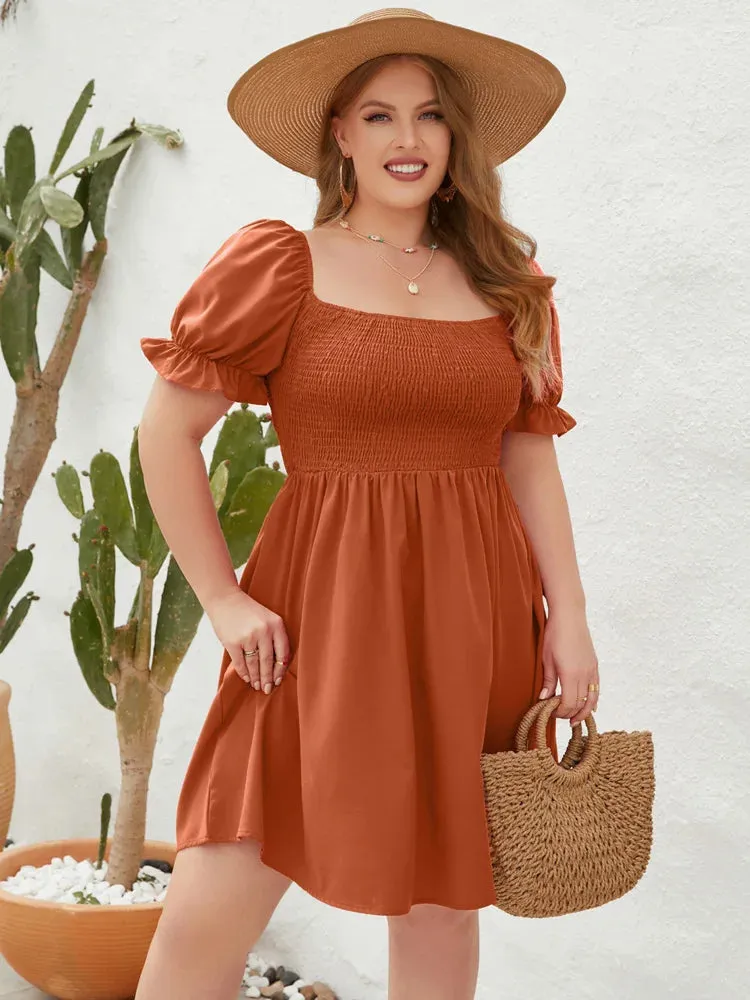 Women's Fashion Designer Stretchy 4XL Ruffle Trim Short Dresses (Plus Size)