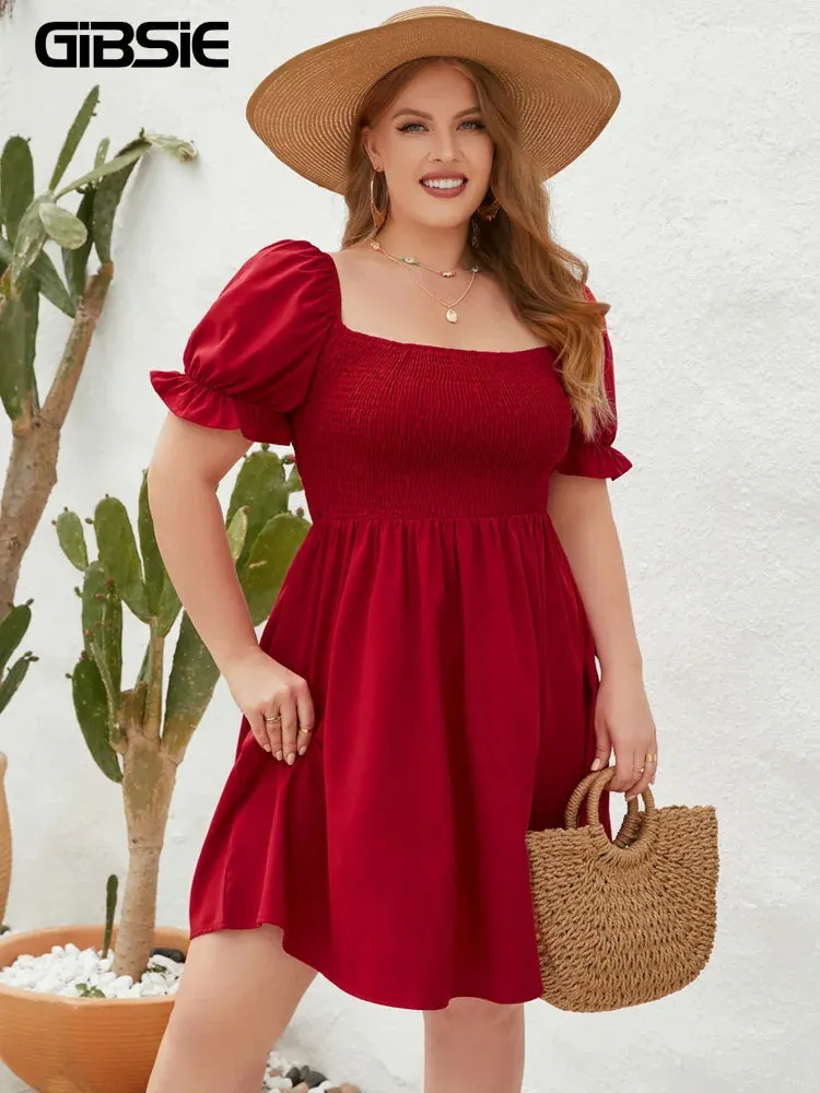 Women's Fashion Designer Stretchy 4XL Ruffle Trim Short Dresses (Plus Size)