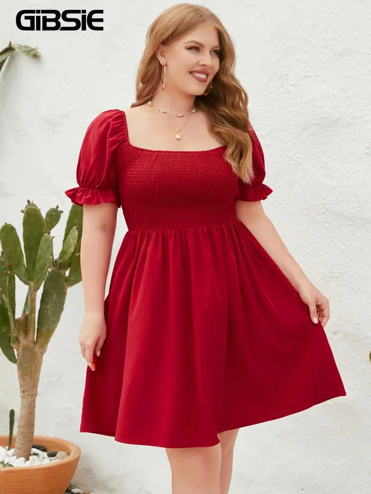 Women's Fashion Designer Stretchy 4XL Ruffle Trim Short Dresses (Plus Size)