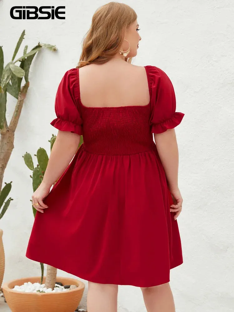 Women's Fashion Designer Stretchy 4XL Ruffle Trim Short Dresses (Plus Size)