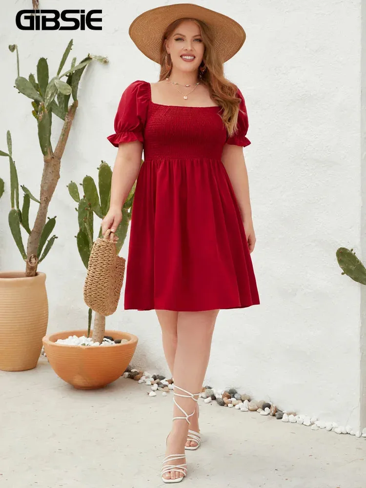Women's Fashion Designer Stretchy 4XL Ruffle Trim Short Dresses (Plus Size)