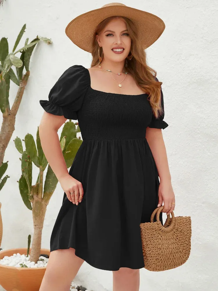 Women's Fashion Designer Stretchy 4XL Ruffle Trim Short Dresses (Plus Size)
