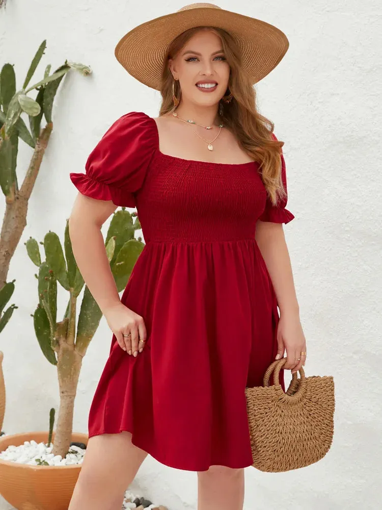 Women's Fashion Designer Stretchy 4XL Ruffle Trim Short Dresses (Plus Size)