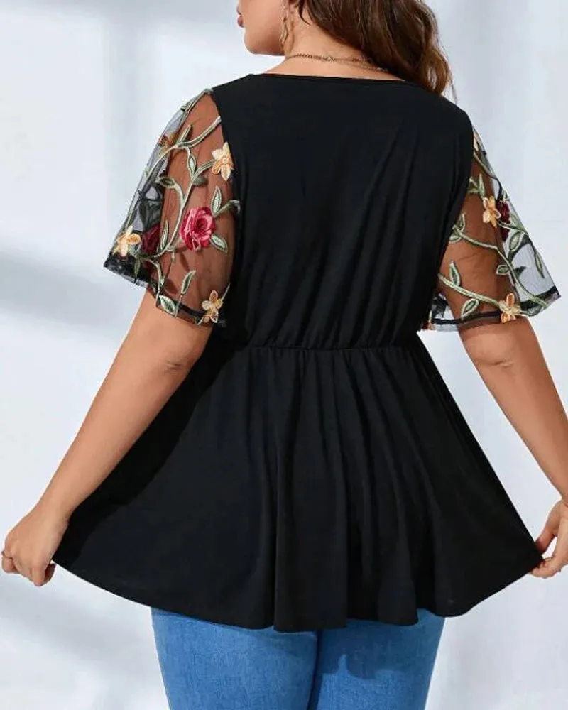 Women's Floral 5XL Tops Fashion Designer Blouse T-Shirts (Plus Size)