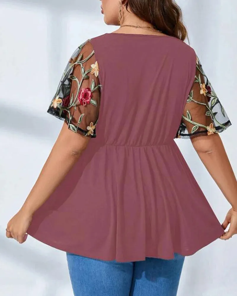 Women's Floral 5XL Tops Fashion Designer Blouse T-Shirts (Plus Size)