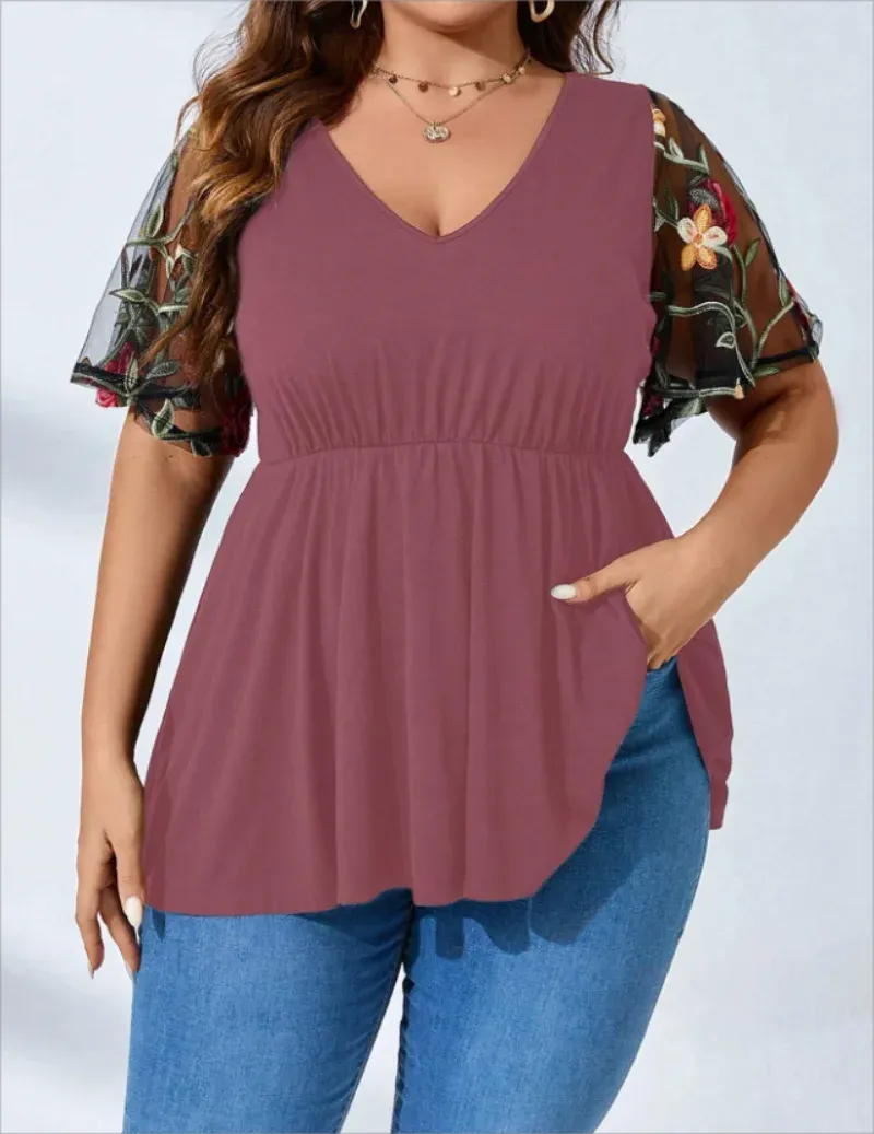 Women's Floral 5XL Tops Fashion Designer Blouse T-Shirts (Plus Size)