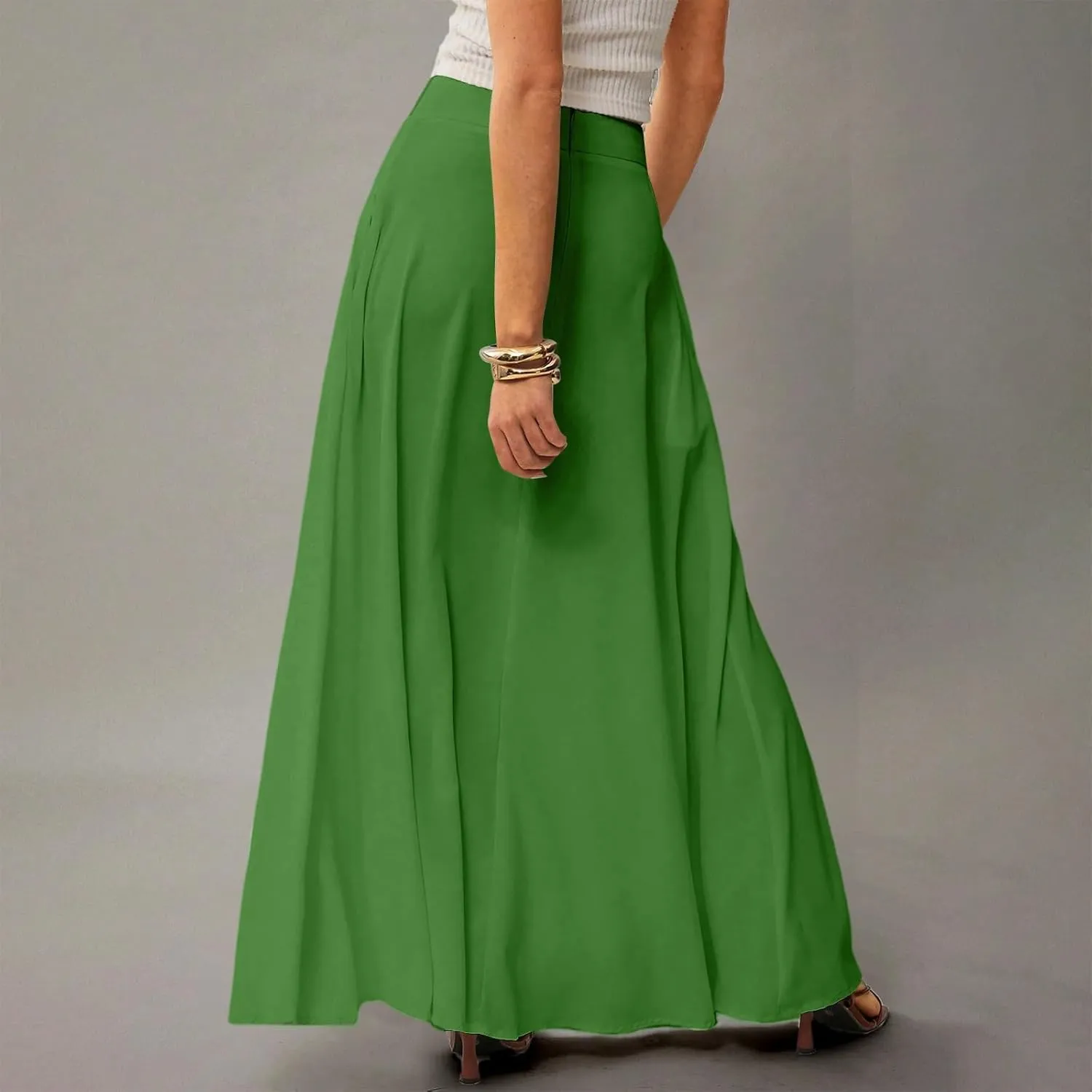 Womens Flowy A Line Skirt Boho Elastic High Waisted Long Maxi Skirts for Women Trendy Summer Basicwith Pockets