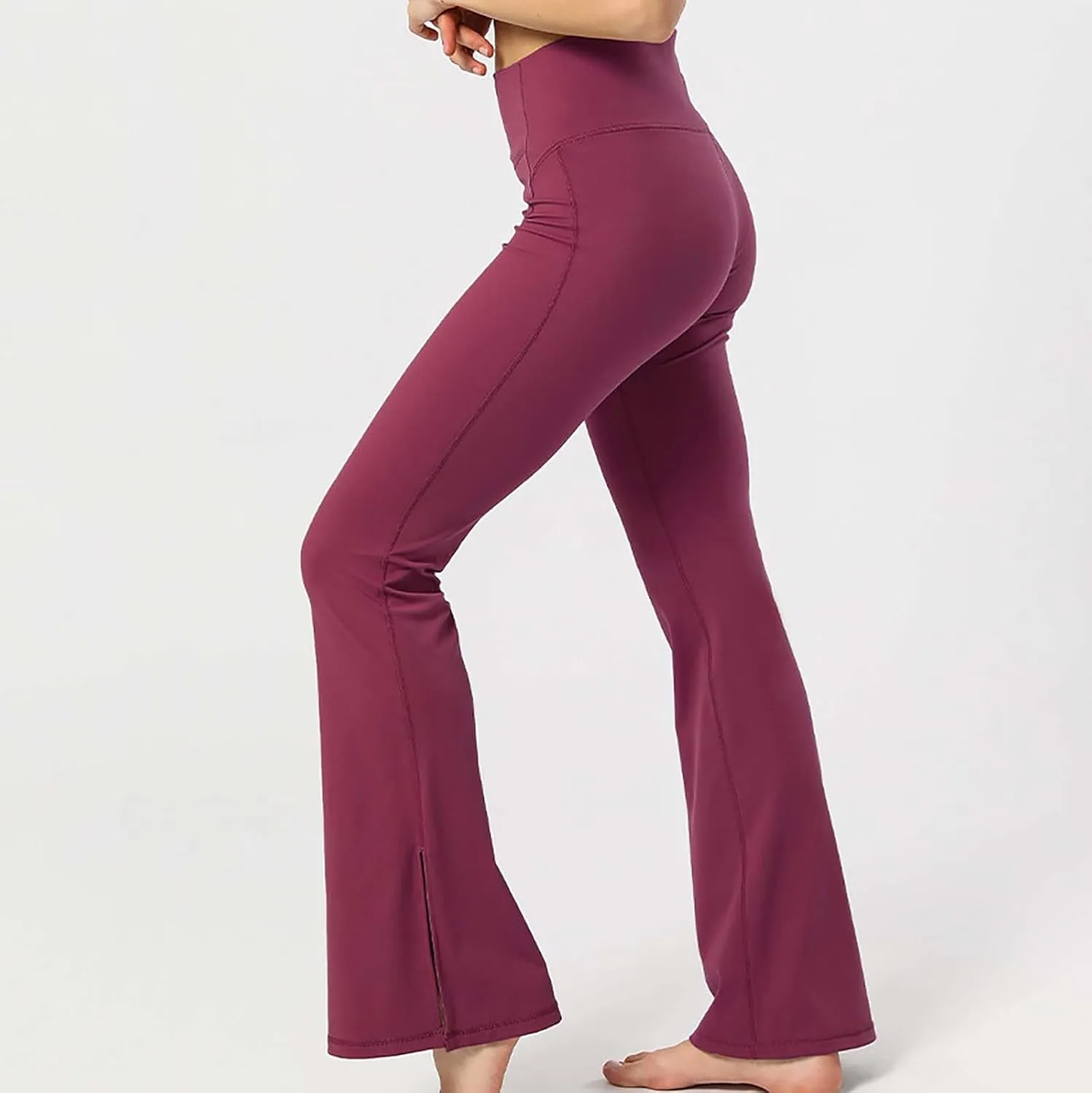 Womens High Waist Butt Lift Flare Pants Stretch Side Slit Yoga Pants Slim Fit Straight Leg Casual Pant Sports Trouser
