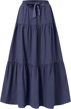 Womens High Waisted Basic Maxi Skirts 2025 Pleated Elastic Waist A-Line Skirt Trendy Summer Flowy Swing Long Skirts