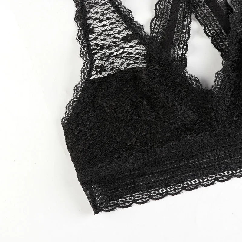 Women's Lace Hollow Out Cross Back Bralette