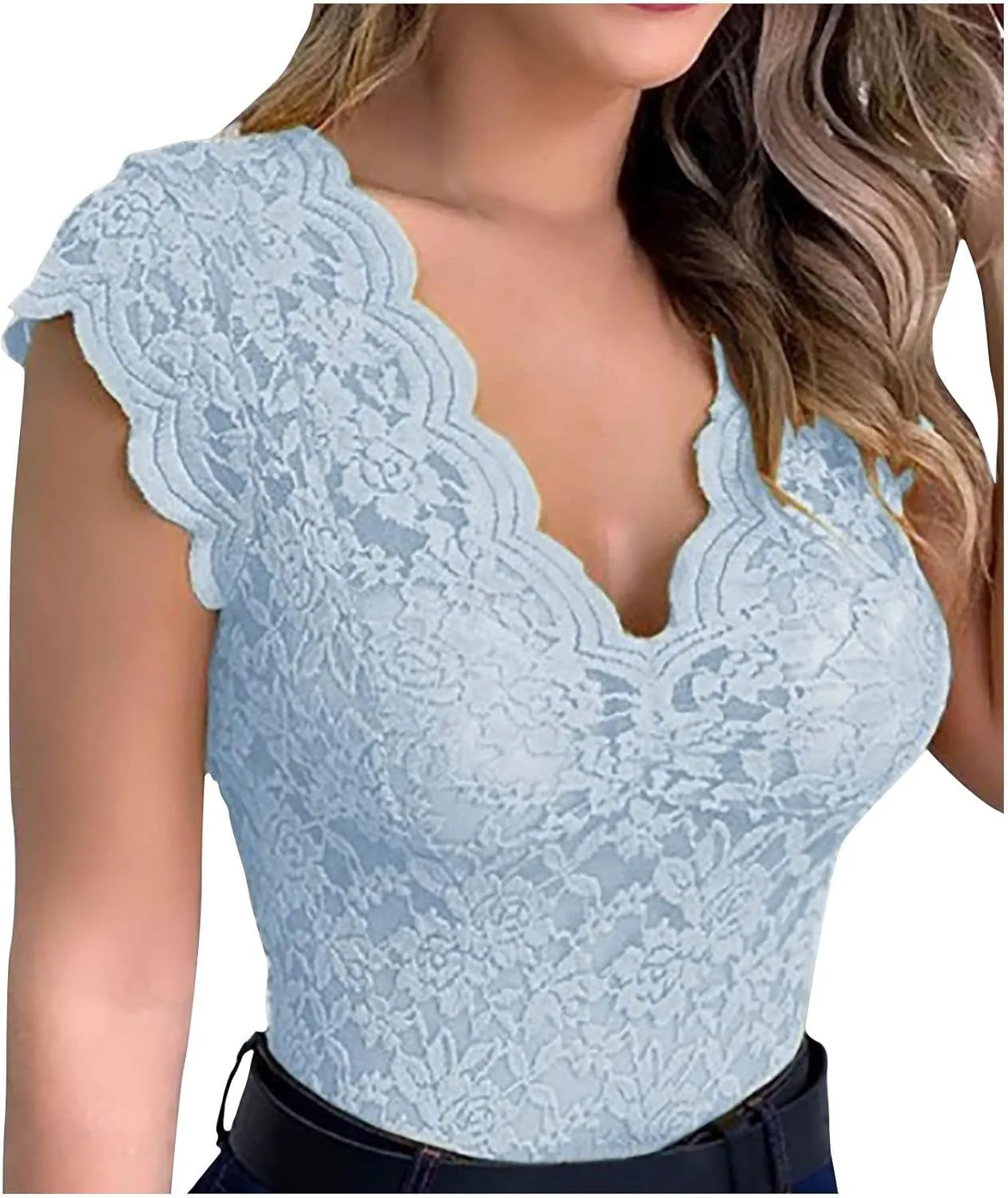 Women's Lace Tank Top Sleeveless V-Neck Floral Embroidered Camisole Casual See Through Tunic Blouse Tee Shirt