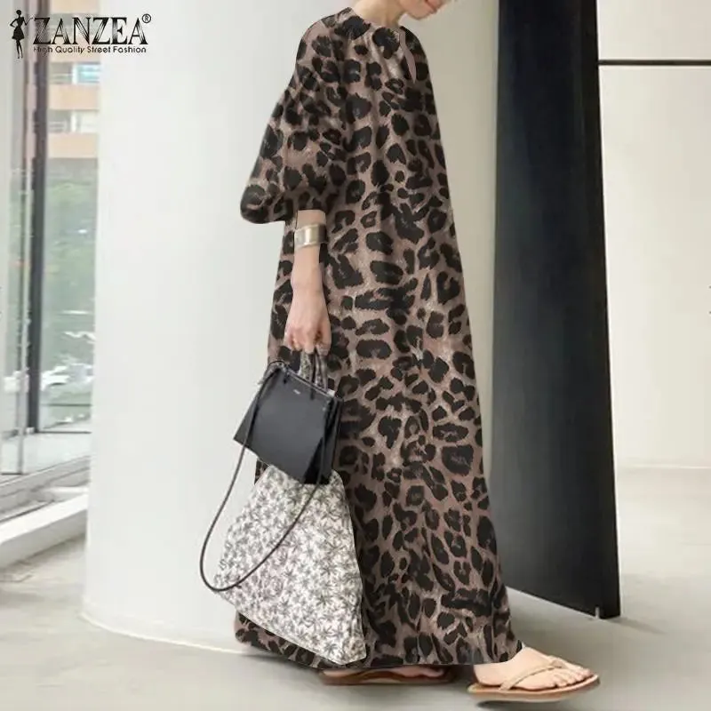 Women's Leopard Print Fashion Designer High Waist Long Dresses (Plus Size)