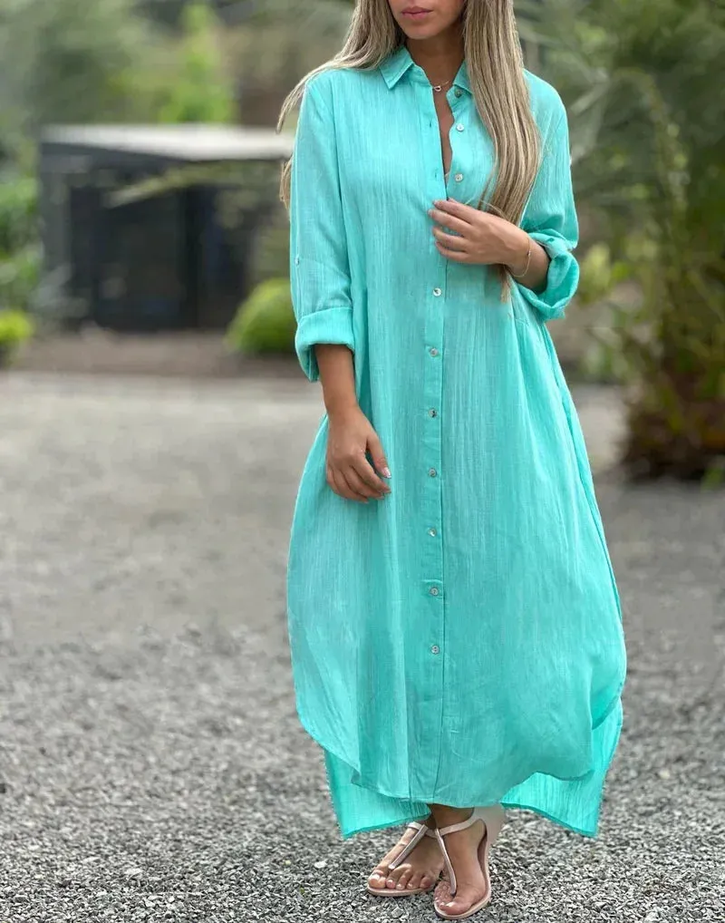 Women's Linen Fashion Designer 5XL Shirt Long Dresses (Plus Size)