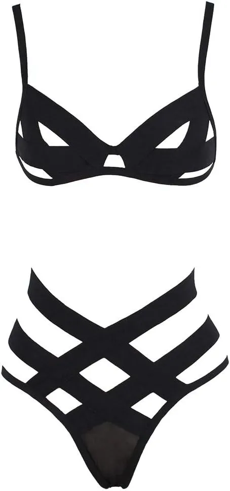 Womens Lingerie Corset Sexy Hollow Bandage Bra and Panty Sets Bralette High Waist Briefs Underwear Sleepwear Clubwear