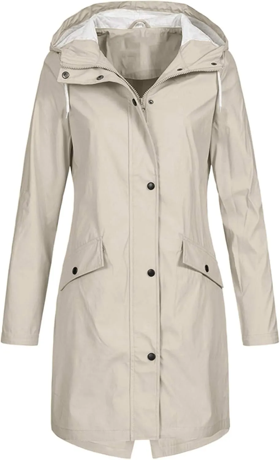 Womens Long Hooded Rain Jackets Outdoors Raincoat Windbreaker Waterproof Lightweight Outdoor Hooded Trench Coats Plus Size
