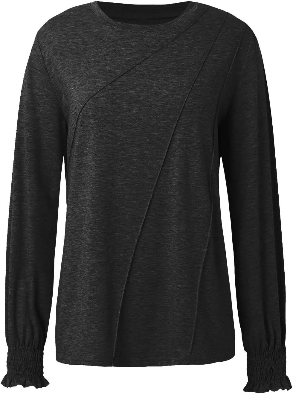 Womens Long Sleeve Shirts Fashion Crewneck Pleated Blouse Dressy Casual Tops Plus Size T Shirt 2024 Fall Trendy Clothes