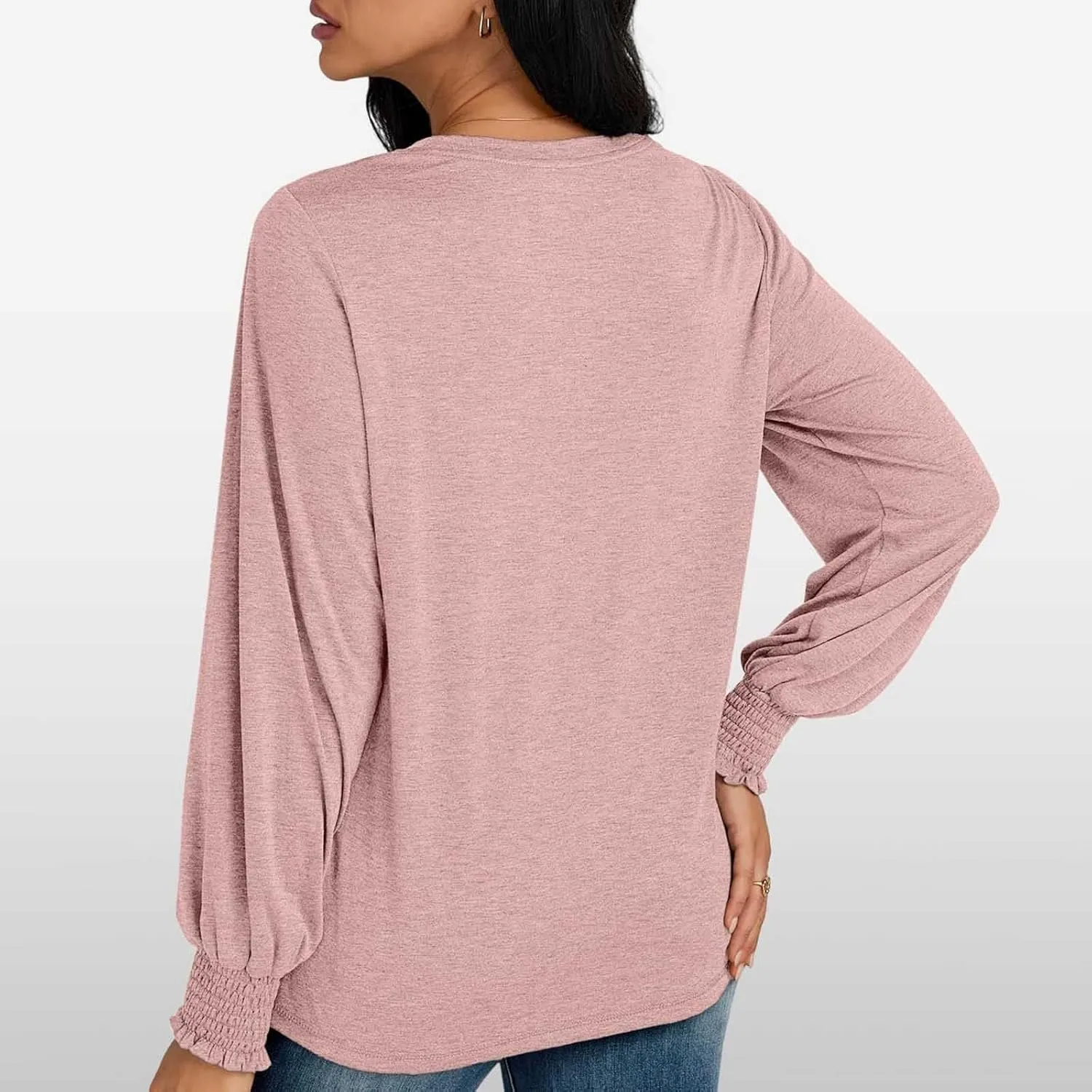 Womens Long Sleeve Shirts Fashion Crewneck Pleated Blouse Dressy Casual Tops Plus Size T Shirt 2024 Fall Trendy Clothes
