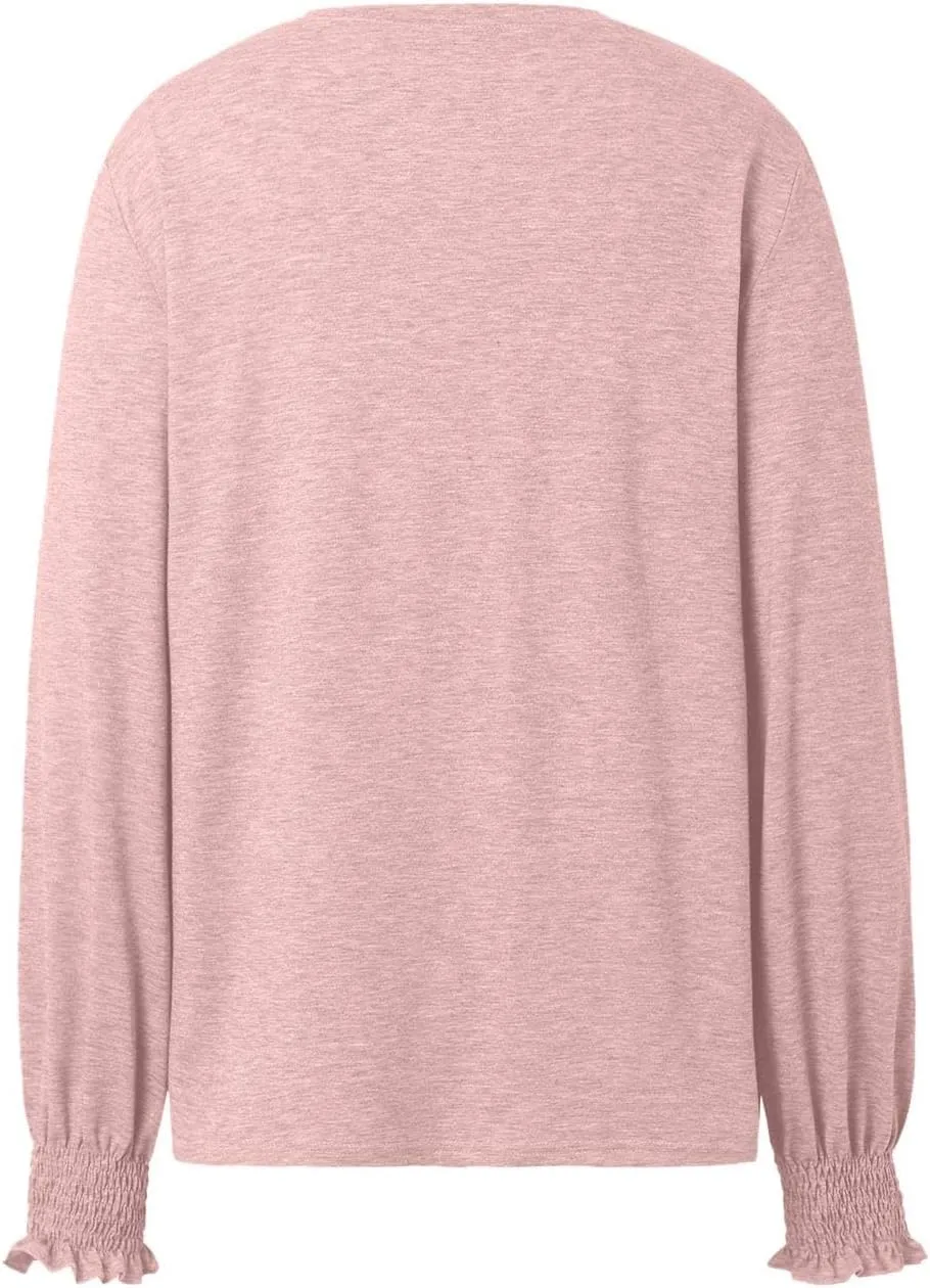 Womens Long Sleeve Shirts Fashion Crewneck Pleated Blouse Dressy Casual Tops Plus Size T Shirt 2024 Fall Trendy Clothes