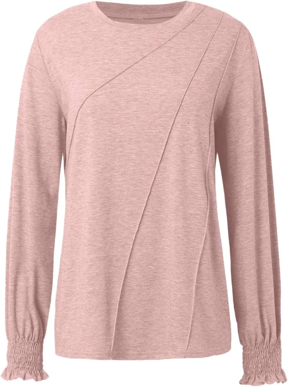 Womens Long Sleeve Shirts Fashion Crewneck Pleated Blouse Dressy Casual Tops Plus Size T Shirt 2024 Fall Trendy Clothes
