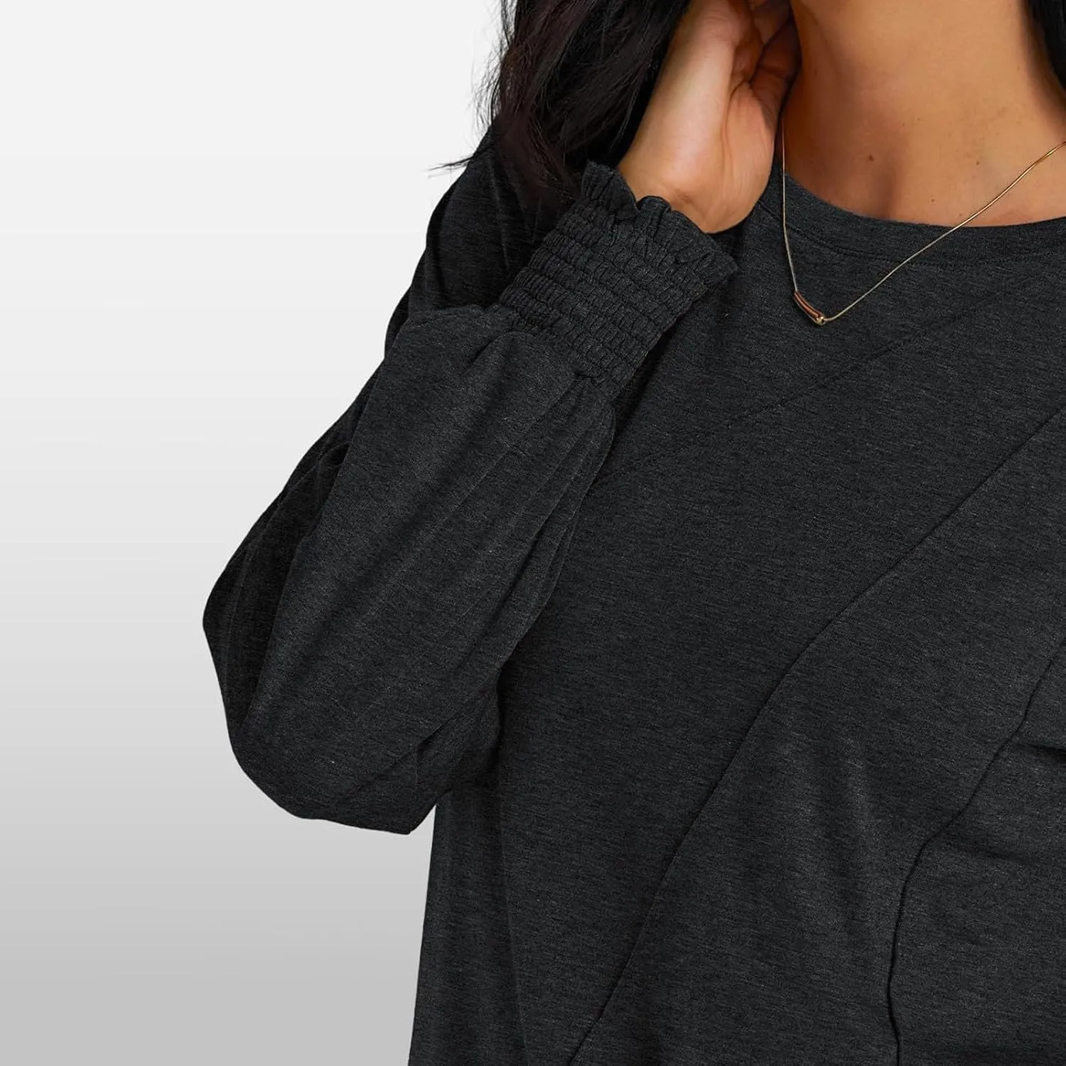 Womens Long Sleeve Shirts Fashion Crewneck Pleated Blouse Dressy Casual Tops Plus Size T Shirt 2024 Fall Trendy Clothes