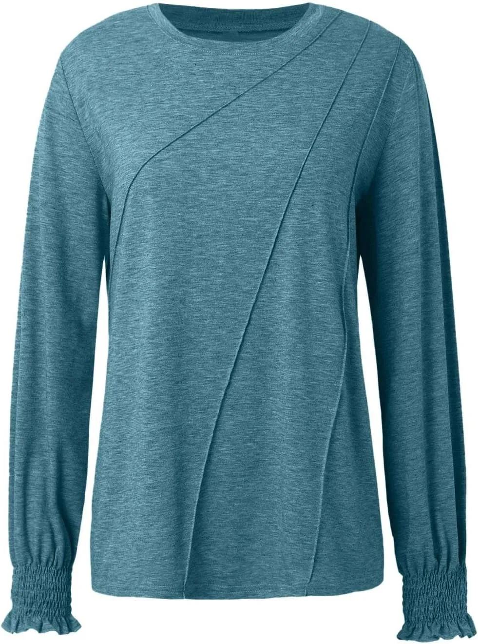 Womens Long Sleeve Shirts Fashion Crewneck Pleated Blouse Dressy Casual Tops Plus Size T Shirt 2024 Fall Trendy Clothes