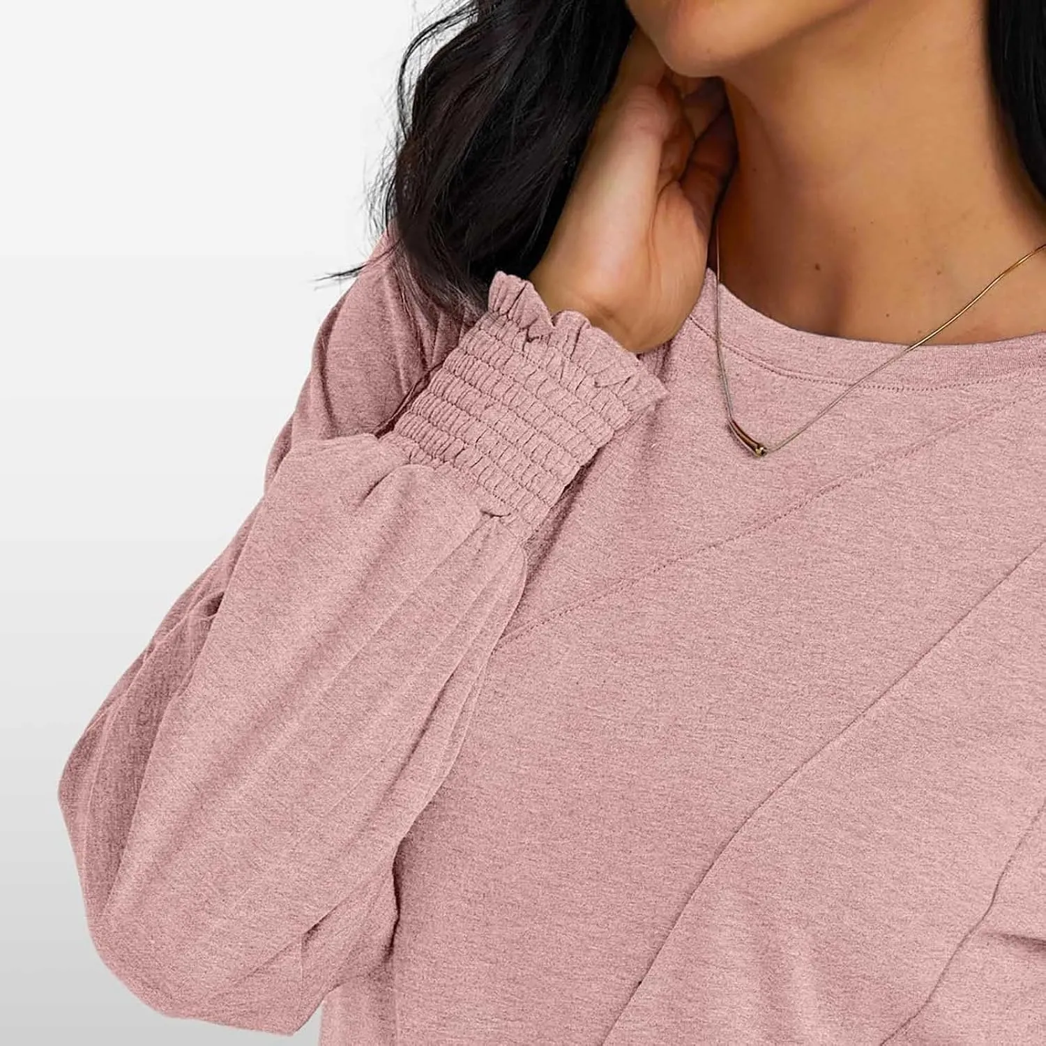 Womens Long Sleeve Shirts Fashion Crewneck Pleated Blouse Dressy Casual Tops Plus Size T Shirt 2024 Fall Trendy Clothes