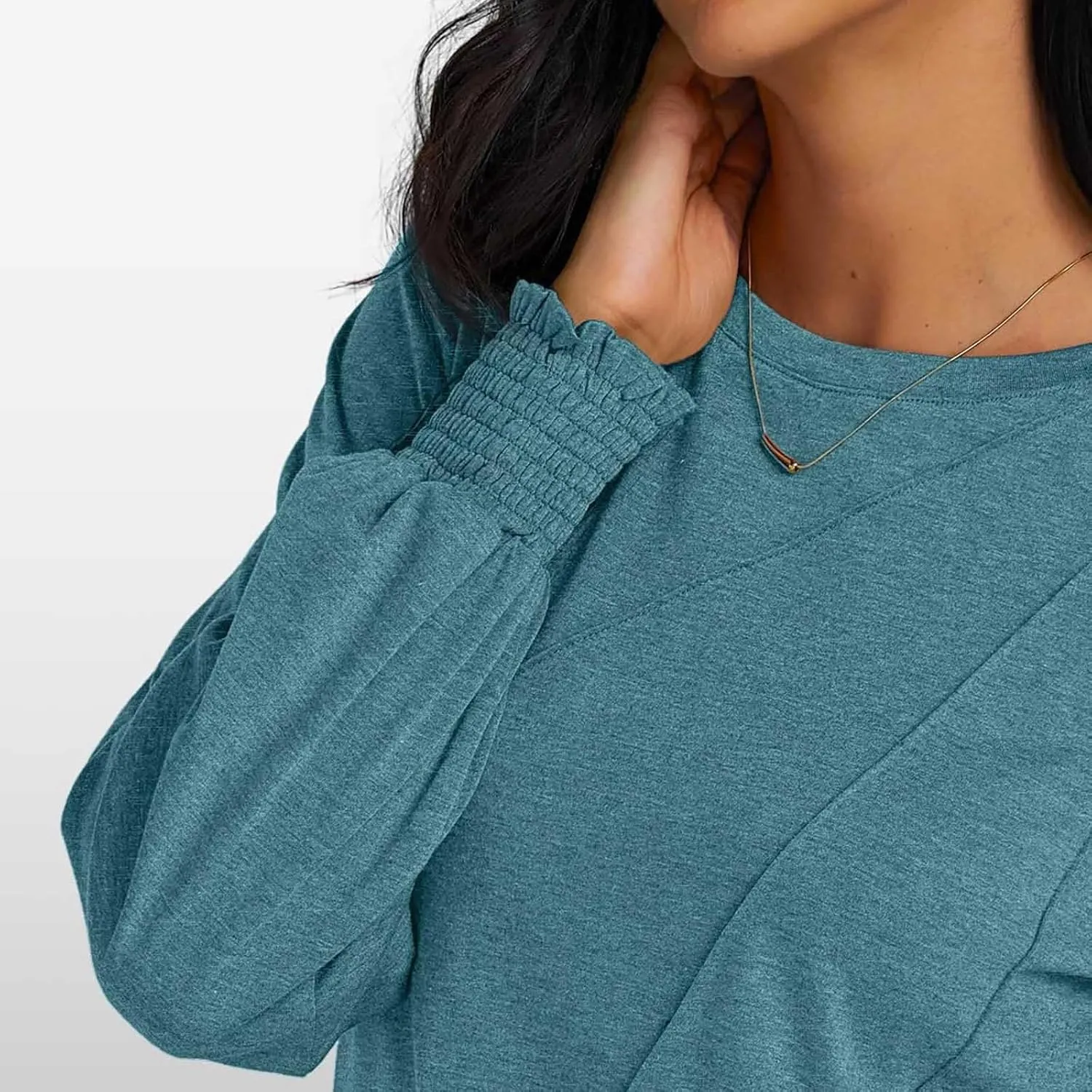 Womens Long Sleeve Shirts Fashion Crewneck Pleated Blouse Dressy Casual Tops Plus Size T Shirt 2024 Fall Trendy Clothes