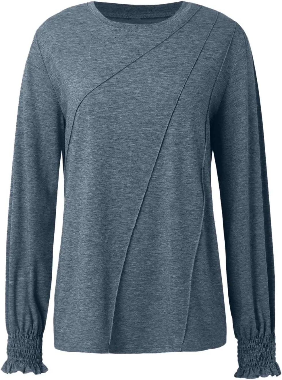 Womens Long Sleeve Shirts Fashion Crewneck Pleated Blouse Dressy Casual Tops Plus Size T Shirt 2024 Fall Trendy Clothes