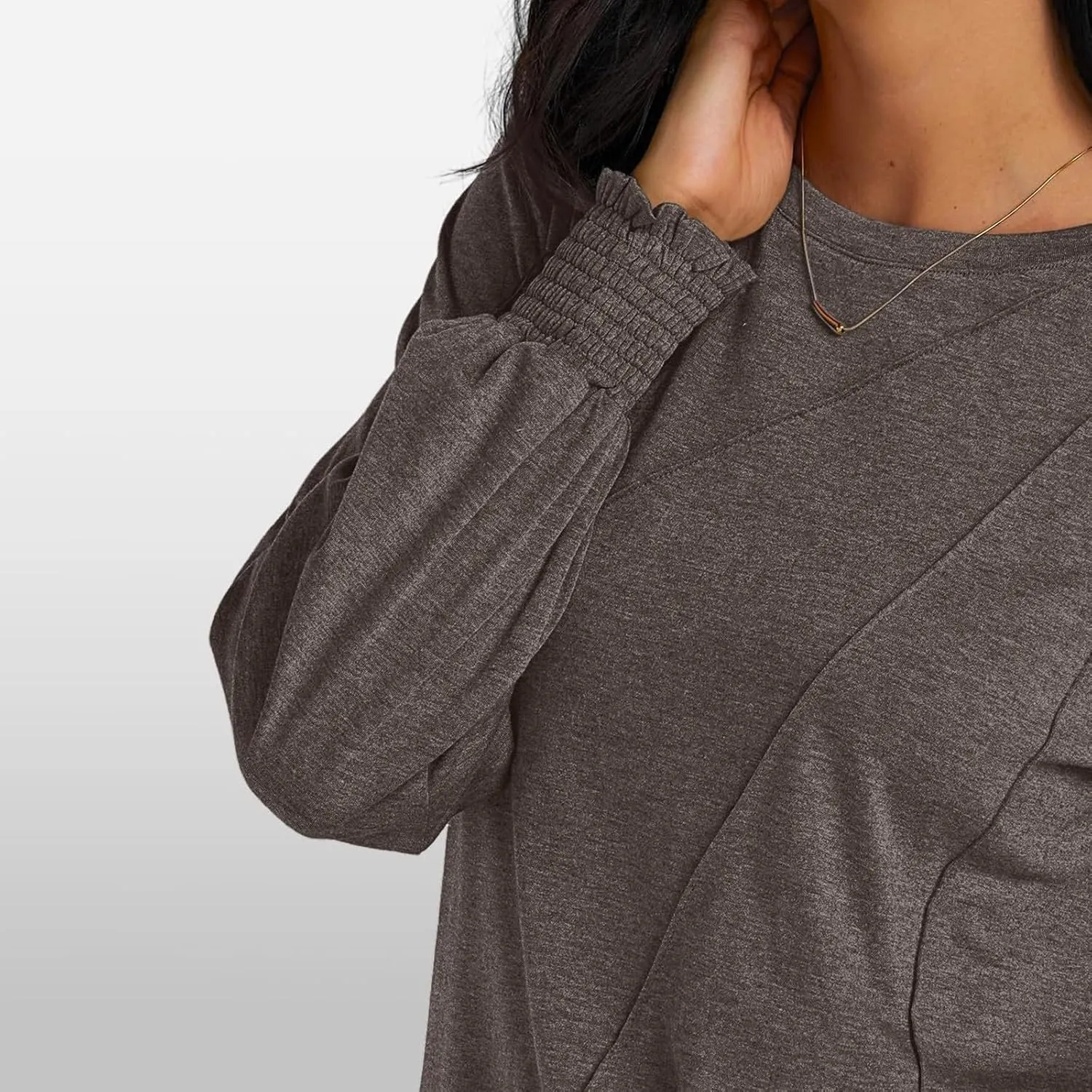 Womens Long Sleeve Shirts Fashion Crewneck Pleated Blouse Dressy Casual Tops Plus Size T Shirt 2024 Fall Trendy Clothes