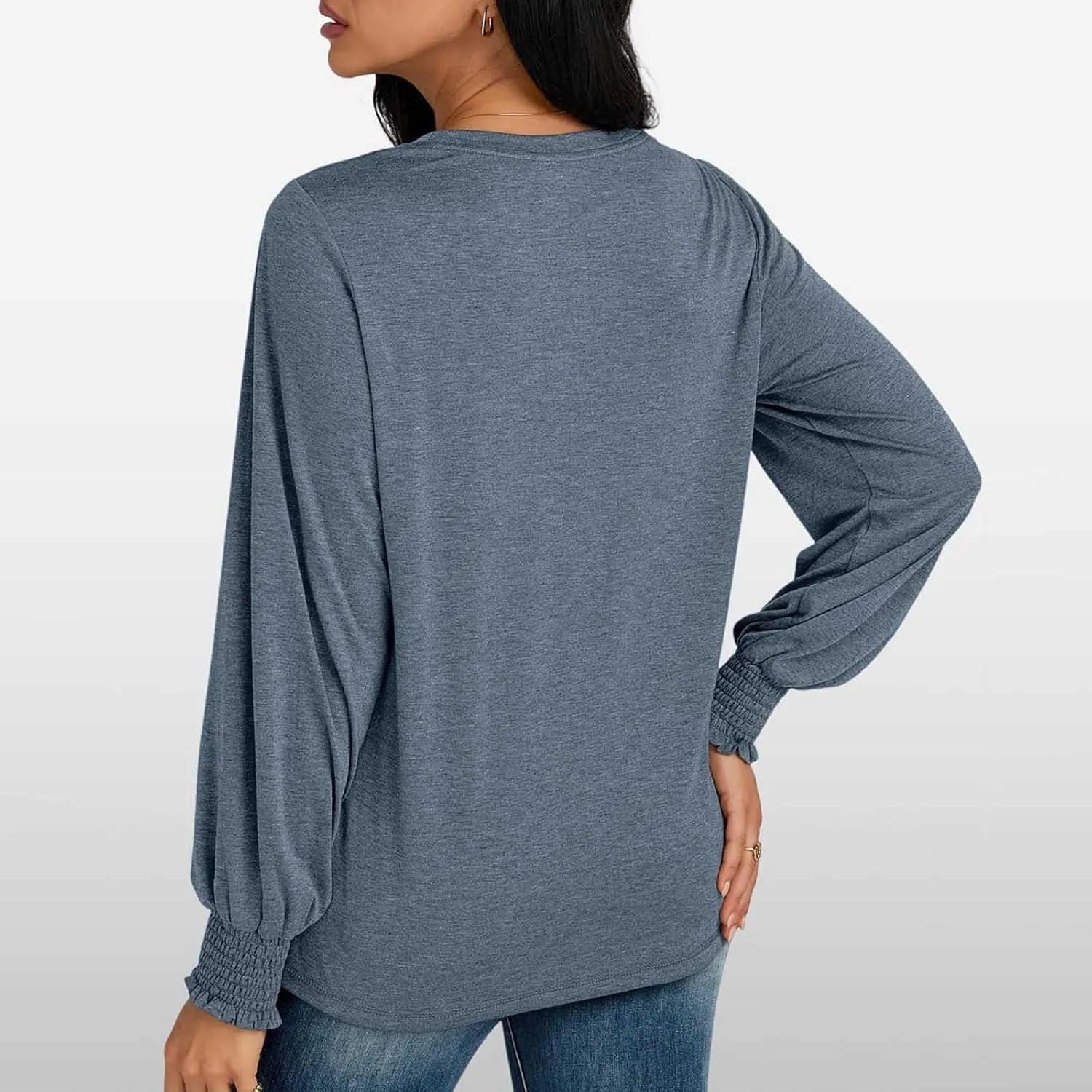 Womens Long Sleeve Shirts Fashion Crewneck Pleated Blouse Dressy Casual Tops Plus Size T Shirt 2024 Fall Trendy Clothes
