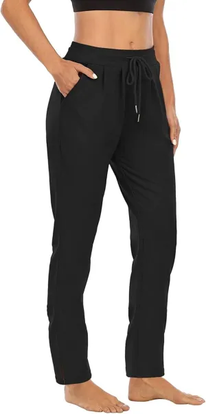 Womens Lounge Pants Stretch High Waisted Solid Yoga Pants Straight Leg Athletic Drawstring Trousers with Pockets