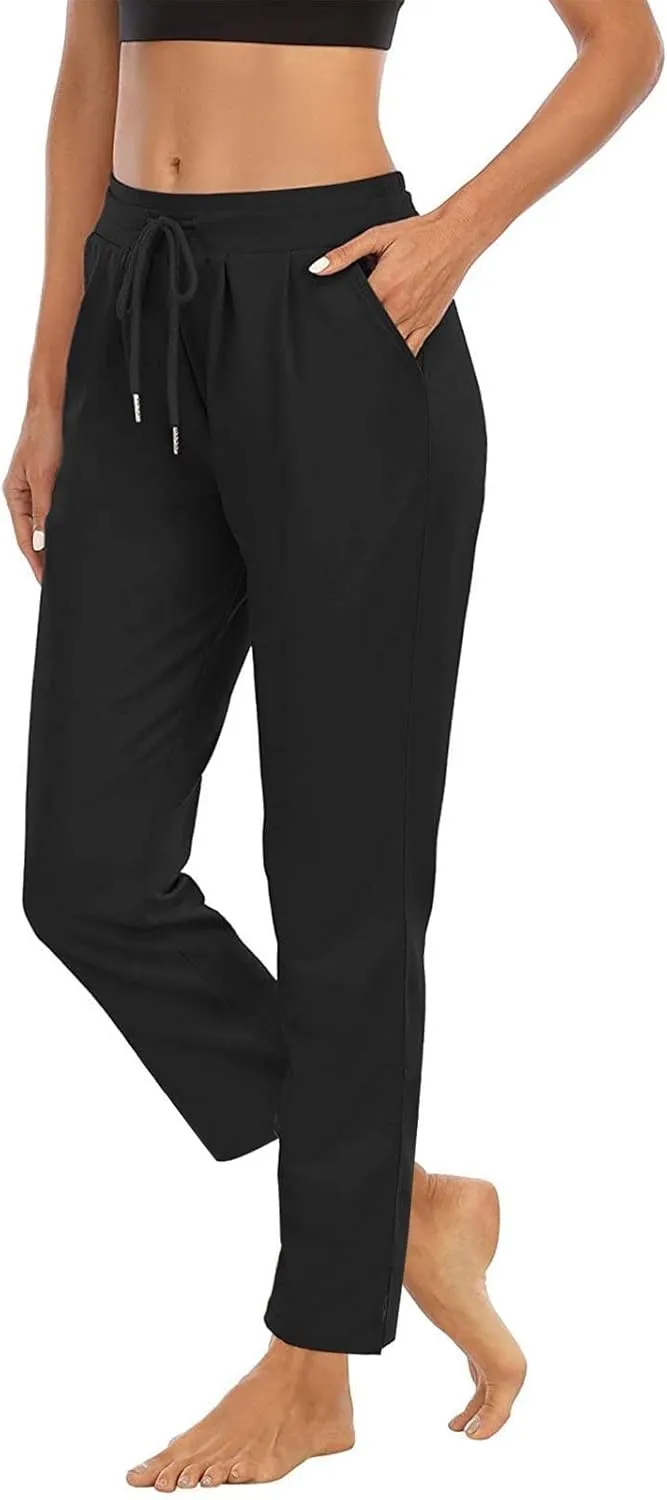 Womens Lounge Pants Stretch High Waisted Solid Yoga Pants Straight Leg Athletic Drawstring Trousers with Pockets