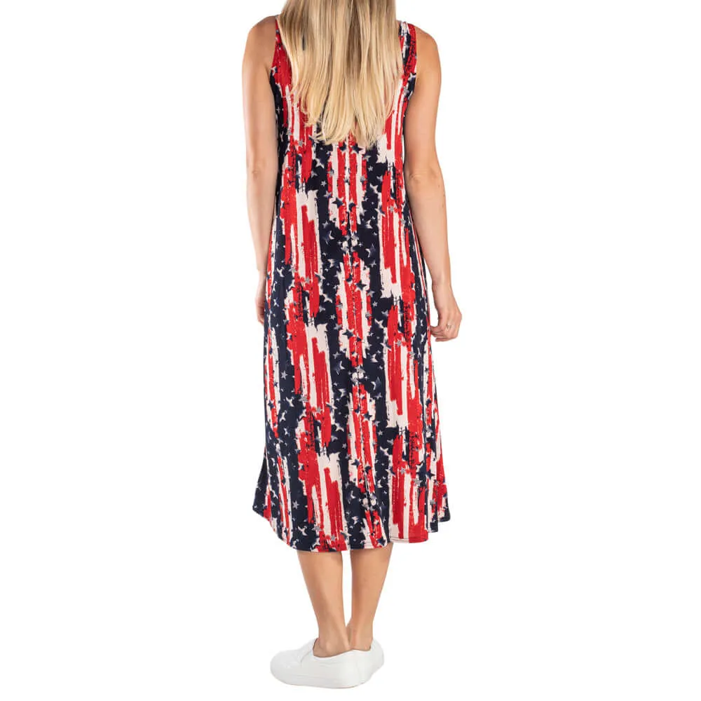 Women's Made in USA Stars and Stripes Tea Length Tank Dress