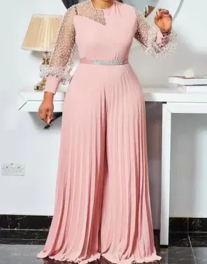 Women's Mesh Patchwork Fashion Designer Jumpsuits (Plus Size)