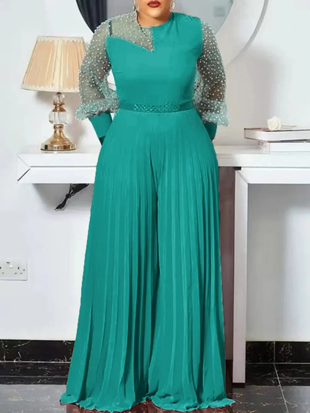 Women's Mesh Patchwork Fashion Designer Jumpsuits (Plus Size)