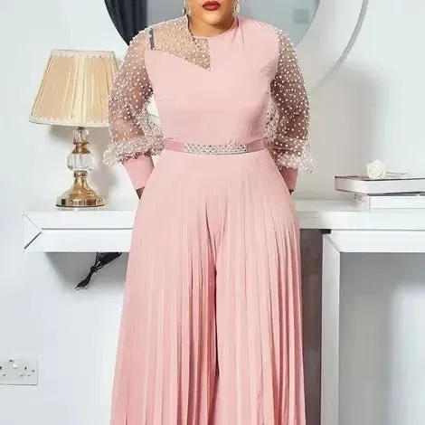 Women's Mesh Patchwork Fashion Designer Jumpsuits (Plus Size)