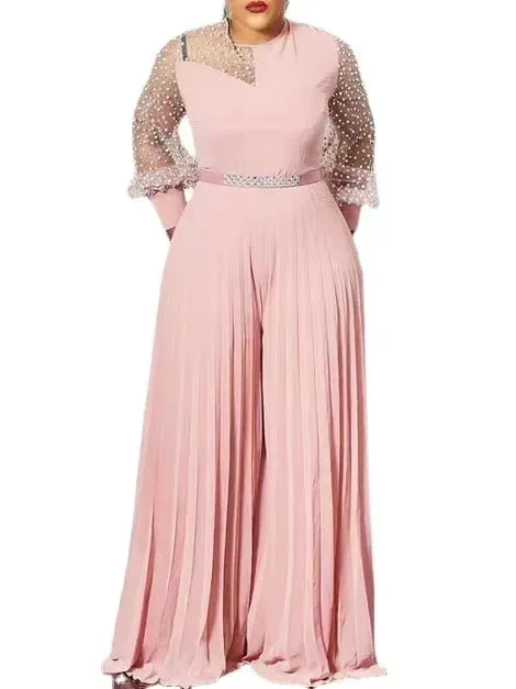 Women's Mesh Patchwork Fashion Designer Jumpsuits (Plus Size)