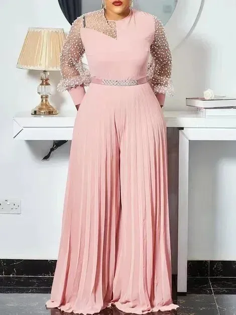 Women's Mesh Patchwork Fashion Designer Jumpsuits (Plus Size)