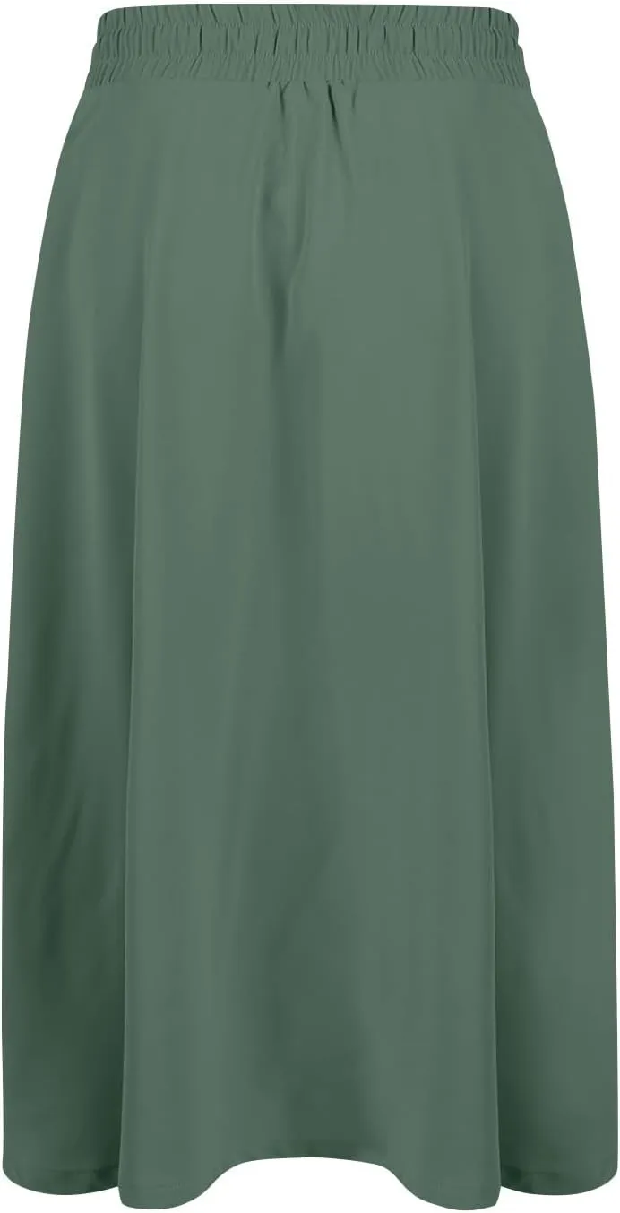 Women's Midi Boho Floral Skirts Trendy A Line Skirt Comfy Flowy Drawstring High Elastic Waist Skorts with Pockets