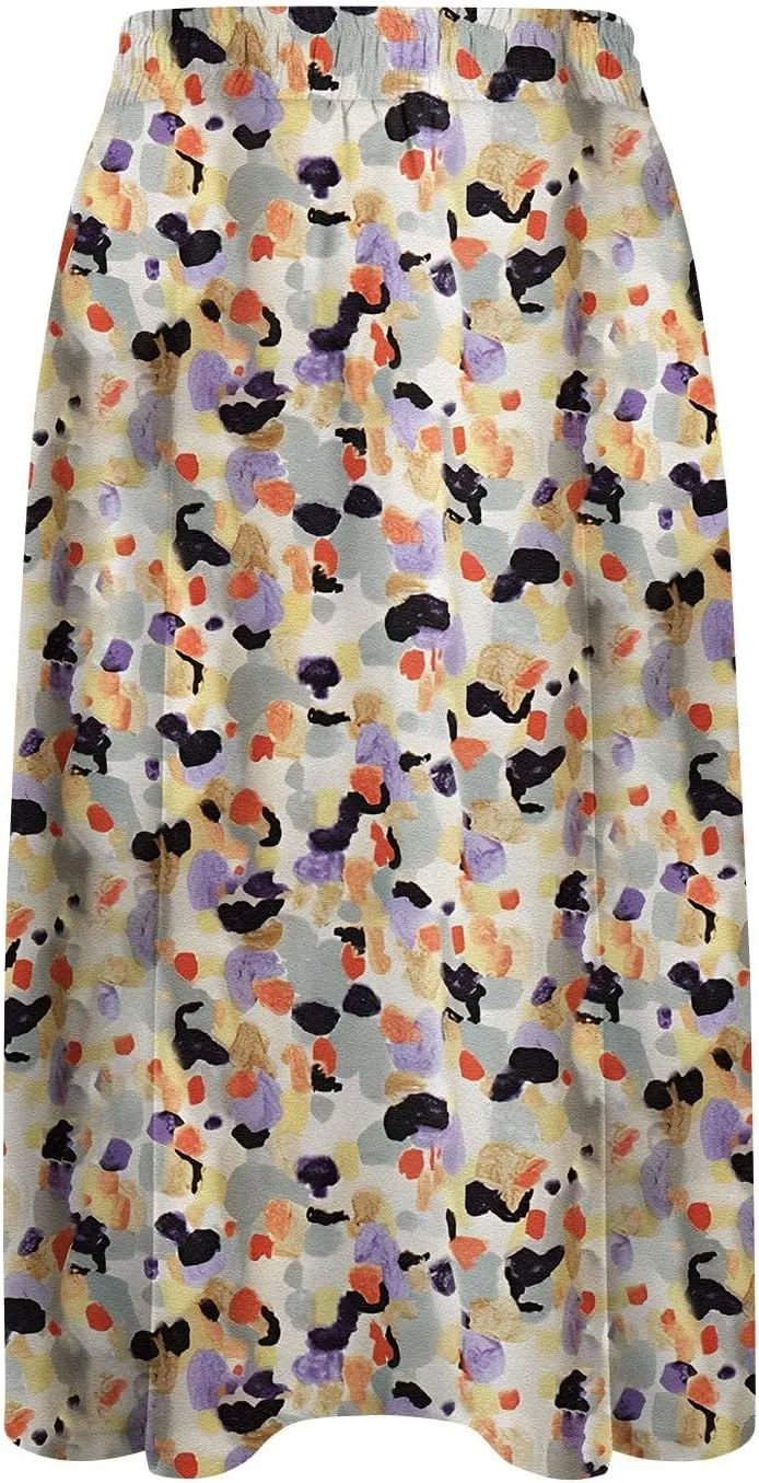Women's Midi Boho Floral Skirts Trendy A Line Skirt Comfy Flowy Drawstring High Elastic Waist Skorts with Pockets