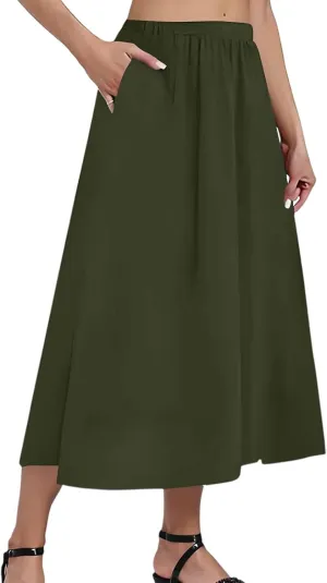 Women's Midi Boho Floral Skirts Trendy A Line Skirt High Elastic Waist Comfy Flowy Skorts with Pockets